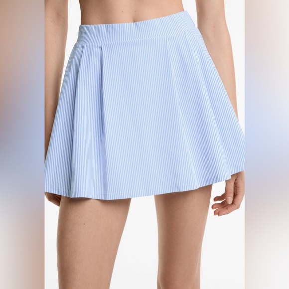 Blue and White Striped Pleated Athletic Tennis Skirt - Picture 1 of 11